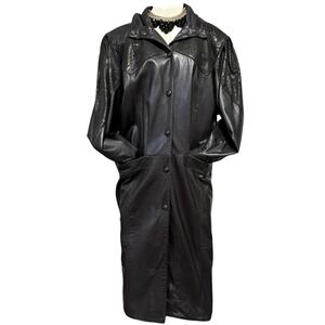 80's Sharp Fashions Toronto Canada, Black Leather Trenchcoat Buttery Excellent